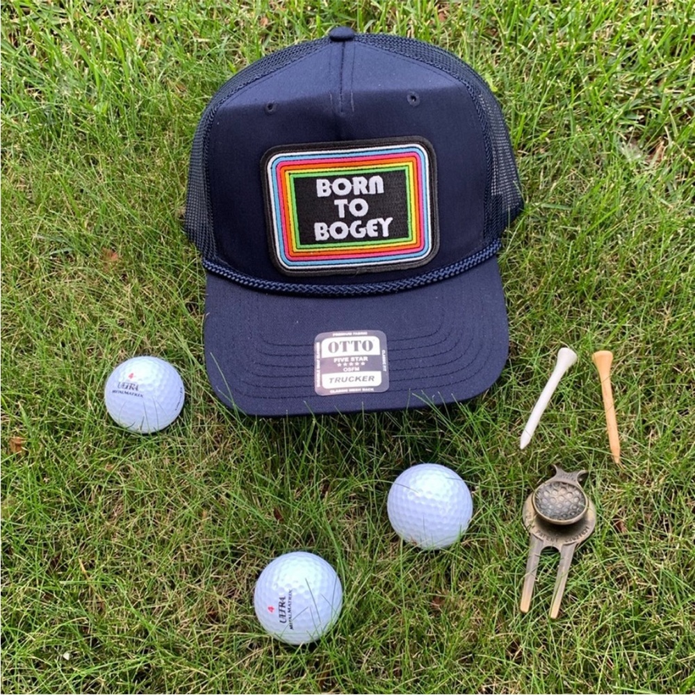 📌 ( Sold ) NWT Born To Bogey Snap Back With  Mesh Back Trucker Hat